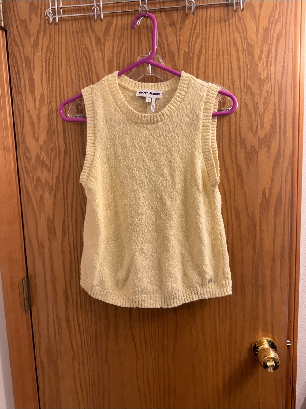 DKNY Pale Yellow Sleeveless Crewneck Knit Top